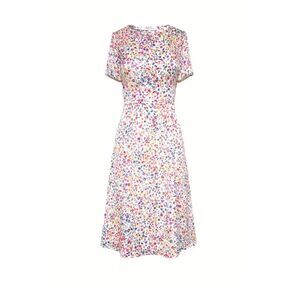 GERARD DAREL Salvina -‎ Short Belted Floral Print Dress In Ecru